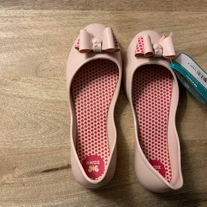 Zaxy girls light pink flats with bow size 3
